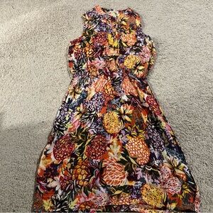 Just Class Pineapple Print Midi Dress Tropical Resort Boho maximalist beachy M